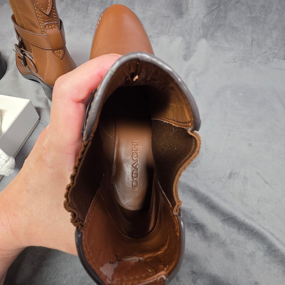 Coach Womens Leather Ankle Boots Brown Buckle Strap Block Heel Size 8 - Picture 11 of 13
